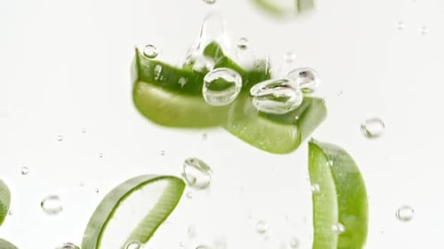 Aloe Vera Slices Falling into Water