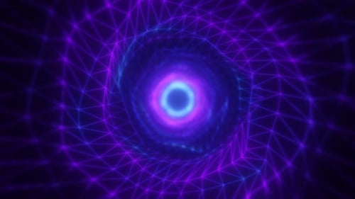 Un fascinante vórtice rosa y azul con un efecto de túnel brillante futurista de estructura metálica geométrica