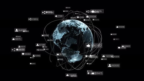 Global Communication Network Around Planet Earth In Space. 3d Rendering Digital Globe On Black Ba...
