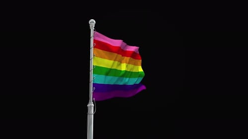 3D Realistic Waving Rainbow Pride Flag on Pole