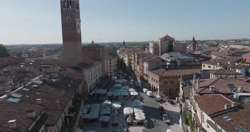 aerial shots with drone mavic 3 cine in verona - italy in a summer morning, historical center