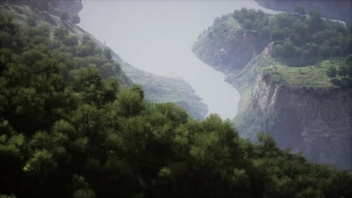 Scenic Countryside Landscape with Green Summer Mountain Valley and Forests