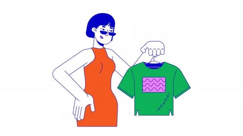 Japanese woman with repaired clothes line cartoon animation