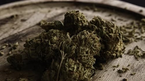 Close-Up of Dried Cannabis Buds on Wood
