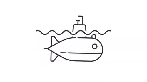 Animated Line Art Submarine Icon in Water