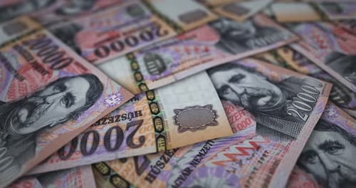 Hungary Forint 20000 banknote flying over money surface