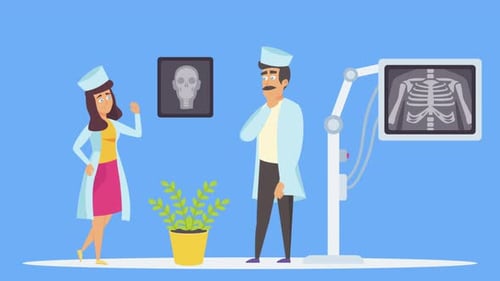 Animated Doctors and X-ray Scan in Flat Design Style