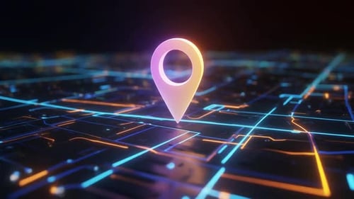 Futuristic Location Pin Animating on Glowing Digital Grid