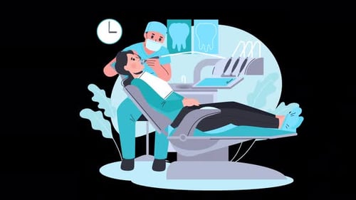 dentist examining a patient dental office animation 4k with alpha channel