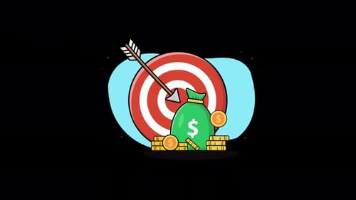 Goal Arrow with Money Bag and Coin Stack. Financial Goal Concept Animation Video - Transparent