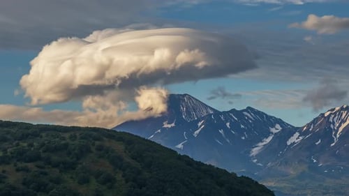 Lenticular Cloud Formation Over Volcano