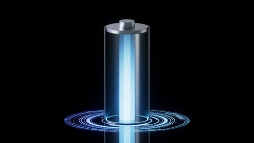 Futuristic Battery Charging Animation with Digital UI Element