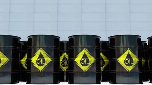 Animated Panning View of Black Oil Barrels
