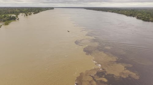 Aerial view of river confluence, Colombia.