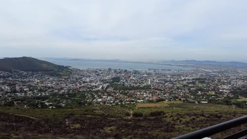 Panoramic View Of A City From The Table Mountain Viewpoint In Cape Town, South Africa. Wide Shot
