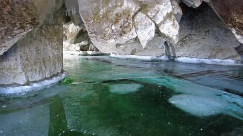 Ice Cave on Baikal Lake in Winter