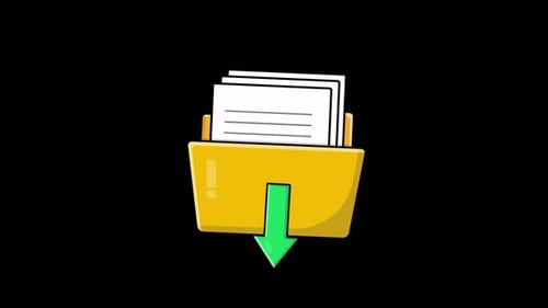 Animated Open Folder and Green Arrow. Folder Download Concept Video - Transparent