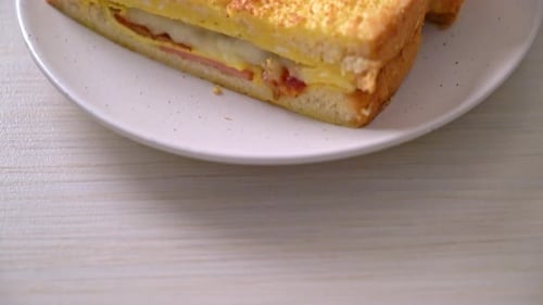 Close-Up of Delicious French Toast Sandwiches on Plate