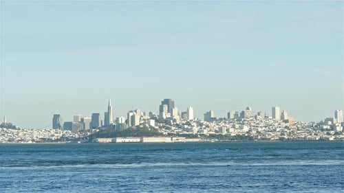 Golden sunset over the beautiful San Francisco skyline and bay in California