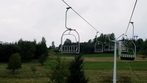 Chair Lift with View of Autumn Mountains Cable Chair Ski Lift in Zakopane Mountain Resort Poland