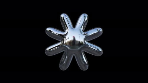 Chrome Retro Metal Abstract Inflated Y2 K Rave Daisy Shape Isolated Loop On Transparent Background