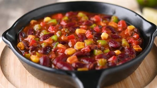 Hot Chili in Black Cast Iron Pan