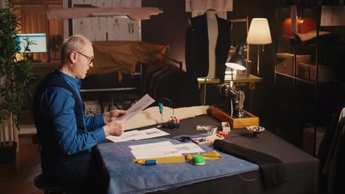 Professional Tailor Looking at Fabric