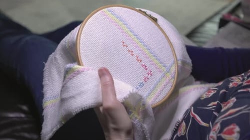 Woman Doing Needlework at Home