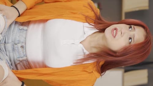 Vertical video of Young girl having a nervous breakdown.