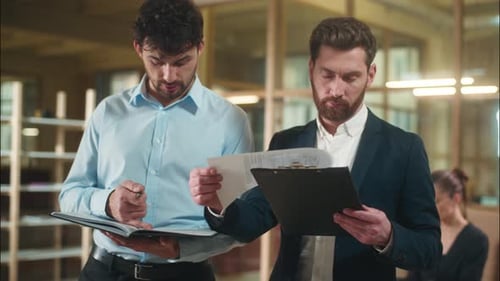 Caucasian Men Businessmen Entrepreneurs Coworkers Business Partners Guys Conversation in Office