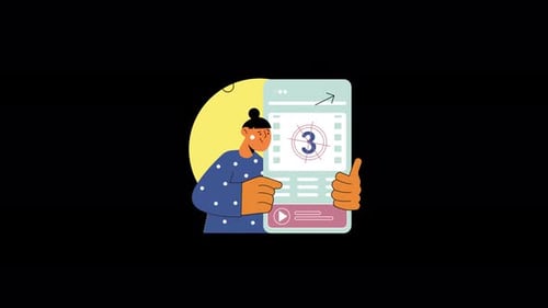 Afro-American woman holding a mobile device displaying a clock.