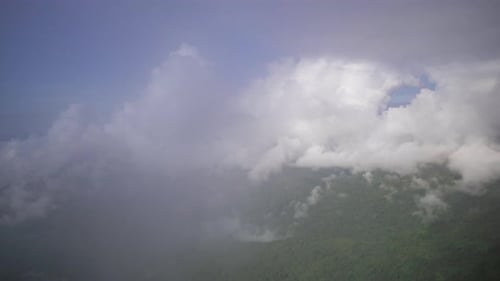Timelapse fog on mountain and cloudy sky landscape, beautiful nature of forest and mountains