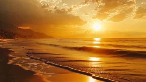 Golden sunset over a tranquil beach