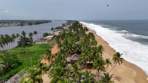 Aerial video over Grand Bassam Ivory Coast, on a sunny day.