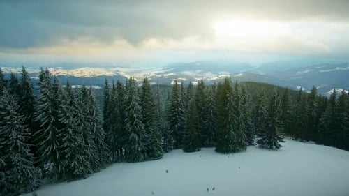 Winter Mountains Sunset Time Ski Resort