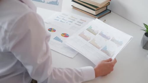 Woman Analyzing Charts and Graphs at Desk