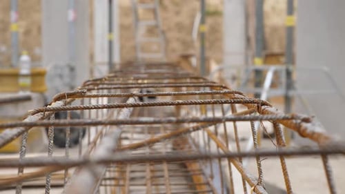 Reinforced Metal Framework at an Urban Construction Site