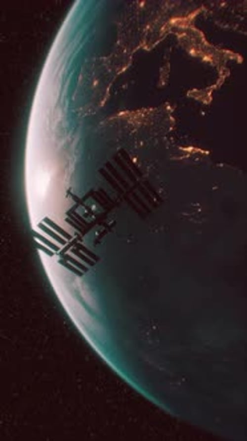 International Space Station in Outer Space Over the Planet Earth Orbit