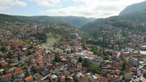 city in Sarajevo Bosnia and Herzegovina mountains aerial footage