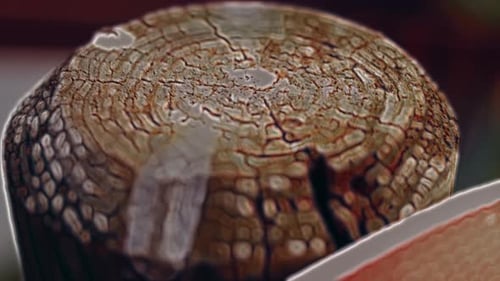 Wooden Circle Stump Slowly Rotates Closeup Background