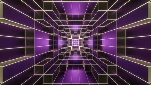 Purple And Light Yellow Neon Glowing Sci-Fi Spiraled Room Background Vj Loop In HD