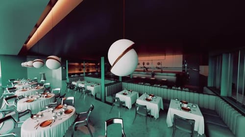 Elegant Dining Area in an Empty Modern Restaurant with Serene Decor