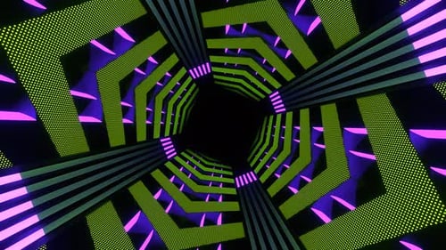 Light Green And Purple Neon Endless Arrow Tunnel Background Vj Loop In 4K