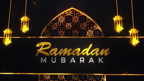 Ramadan Mubarak Title Reveal with Glowing Lanterns and Mosque Dome