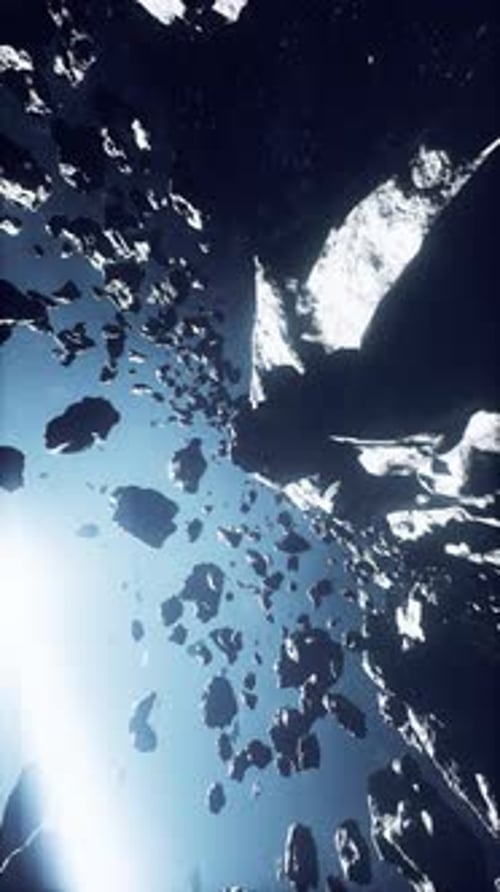 Dangerous Asteroid Field Stretching Across a Misty Nebula Vertical