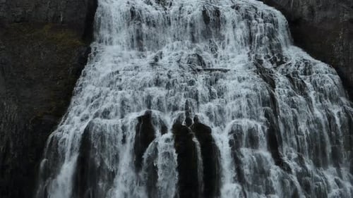 Aerial view of a beautiful waterfall in highlands region of Iceland.