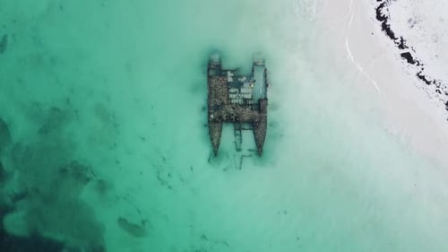 View of the sunken catamaran from the drone, Punta Cana