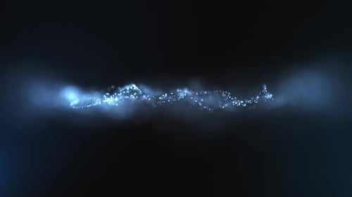 Abstract blue particles with wave energy under a microscope with a blurred background. A stream