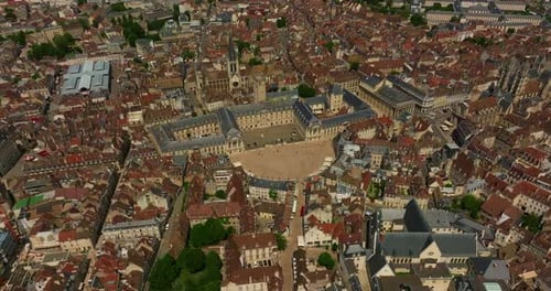 Aerial View Around the Town Dijon Flight Through the Historic Center of Dijon the Capital of