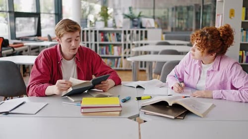 Students Studying Together in a Library Setting